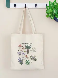 Herbal Pattern Printed Handbag, Large Capacity Shoulder Bag, Casual Daily Use, Unisex, All Seasons, Random Print