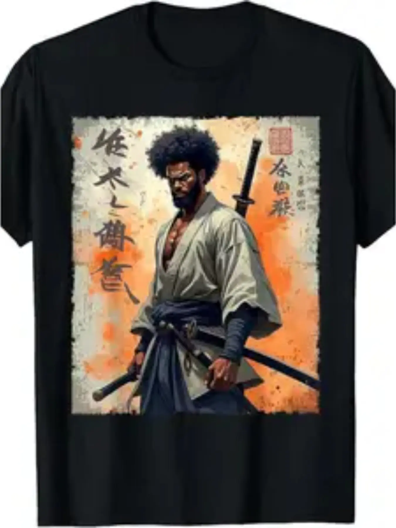 Streetwear Warrior T-Shirt, Japanese Anime/ Retro Culture Lover, Loose Fit Short Sleeve, Daily Casual Wear, Travel