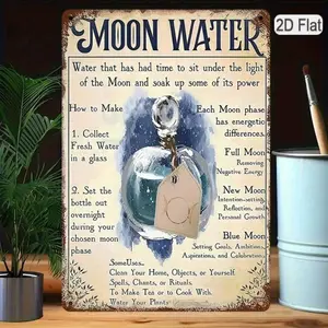 1PC Tin Sign 2D Flat, Moon Water Recipe, Vintage Witchcraft Art, Rustic Spiritual Wall Decor, High-Quality Metal, Perfect For Home Or Witchy Room Decor, 8x12 Inches/ 20x30 Cm Iron Hanging 8X12Inch/20X30Cm-1Pc