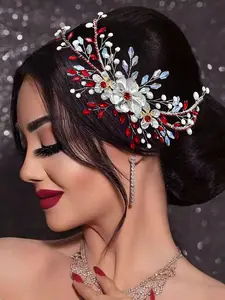 Elegant Bridal Hair Clip Tiara with Handcrafted Crystal & Pearl Flowers, Perfect for Weddings & Events, Fashionable Daily Wear Accessory