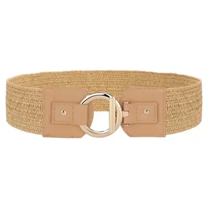 JASGOOD Straw Woven Elastic Belt for Women Vintage Wide Stretch Waistband for Dress Boho Ladies Summer Dress Belt Luxury Style