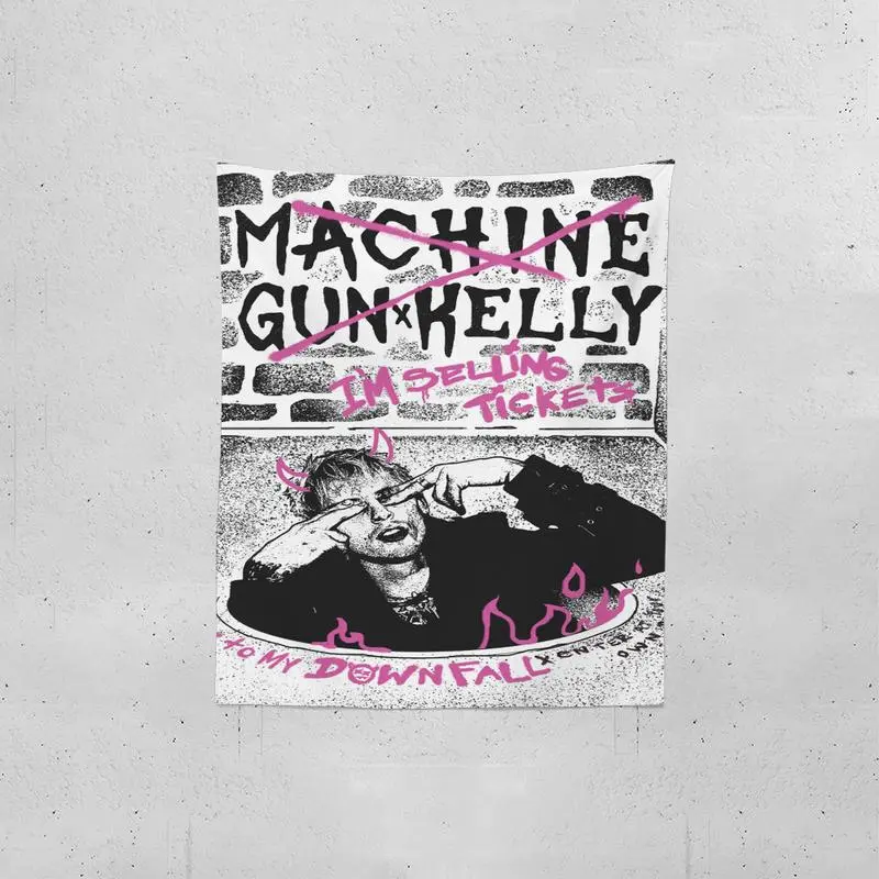Machine Gun Kelly (MGK) Creative Pattern Tapestry, Bright Colors Full-Width Room Art Decoration, Hand-Wash-Safe Cotton-Linen Home Inspo Decor with Nylon Accents for Living Room, City & Animal Themed Party Banners