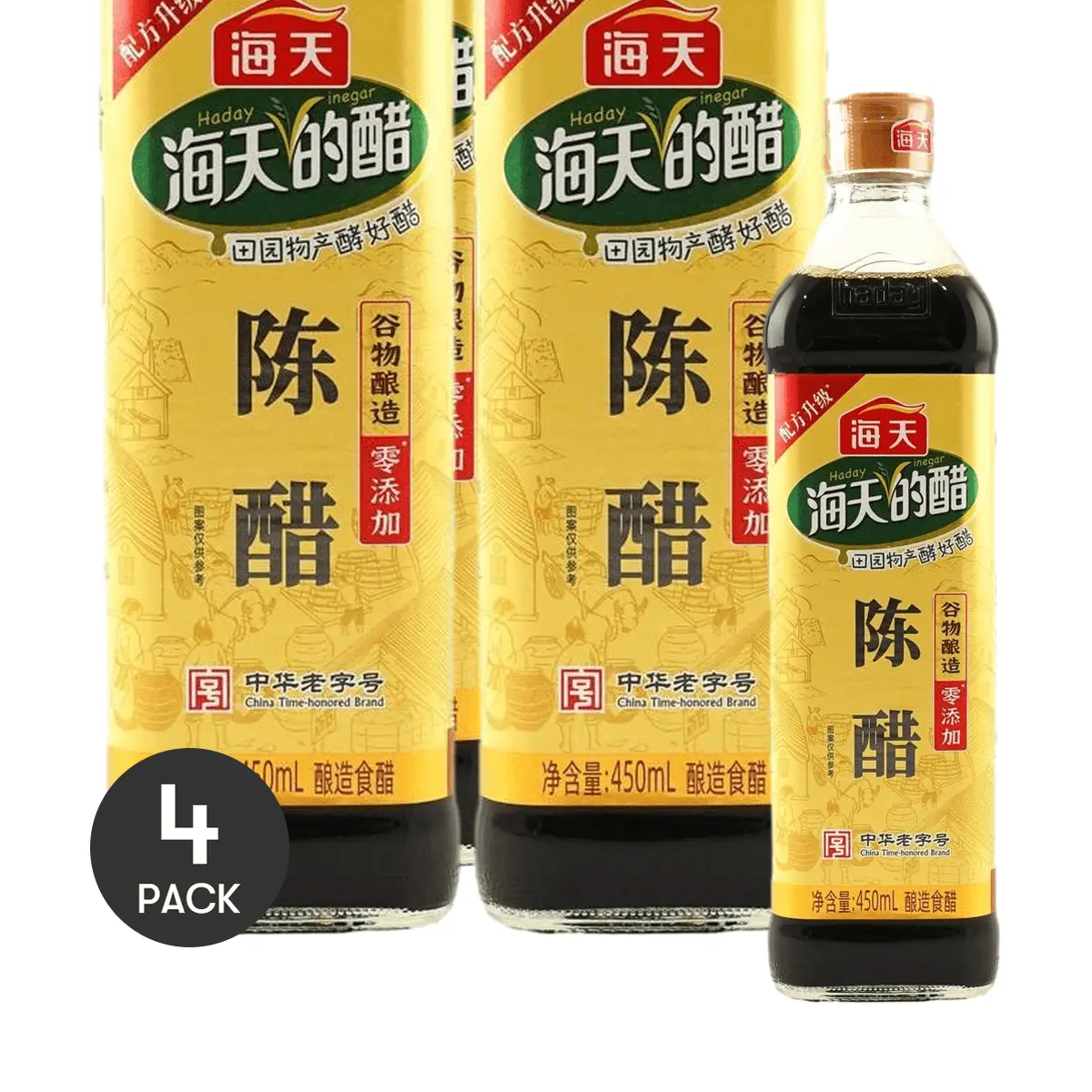 4 Pack HAITIAN Mature Vinegar 15.2 fl oz - Premium Chinese Black Vinegar, Cooking Essential