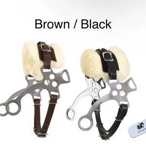 Brown/Black Hackamore Bitless Horse Bit with Fur Adjustable Leather Bridle Steel