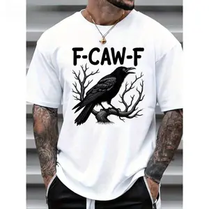 Unisex Round Neck Short - Sleeve "F-CAW-F" Raven Graphic T - Shirt