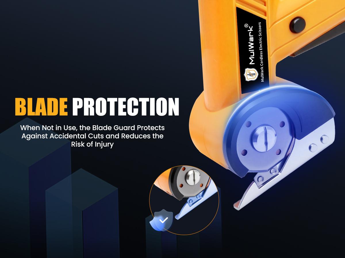 Mulwark Cardboard Cutter Electric, 4.2V Electric Scissors Cordless LED Display an LED Light, Includes 2 Spare Blades, Professional Electric Box Cutter for Cardboard, Carpet, Plastic, Leather, Packaging, Portable Cutting Tool, Yellow with Storage Bag