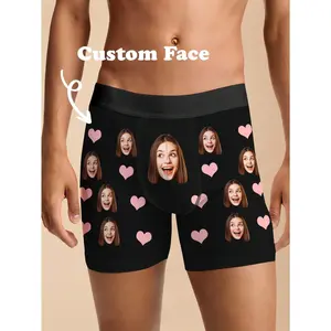 Custom Face Boxers for Men Personalized Underwear Breathable Soft Fabric Black Nylon Elastic Waistband Valentine's Day Gift XS to 5XL Sizes Sportswear Activewear Wetsuit