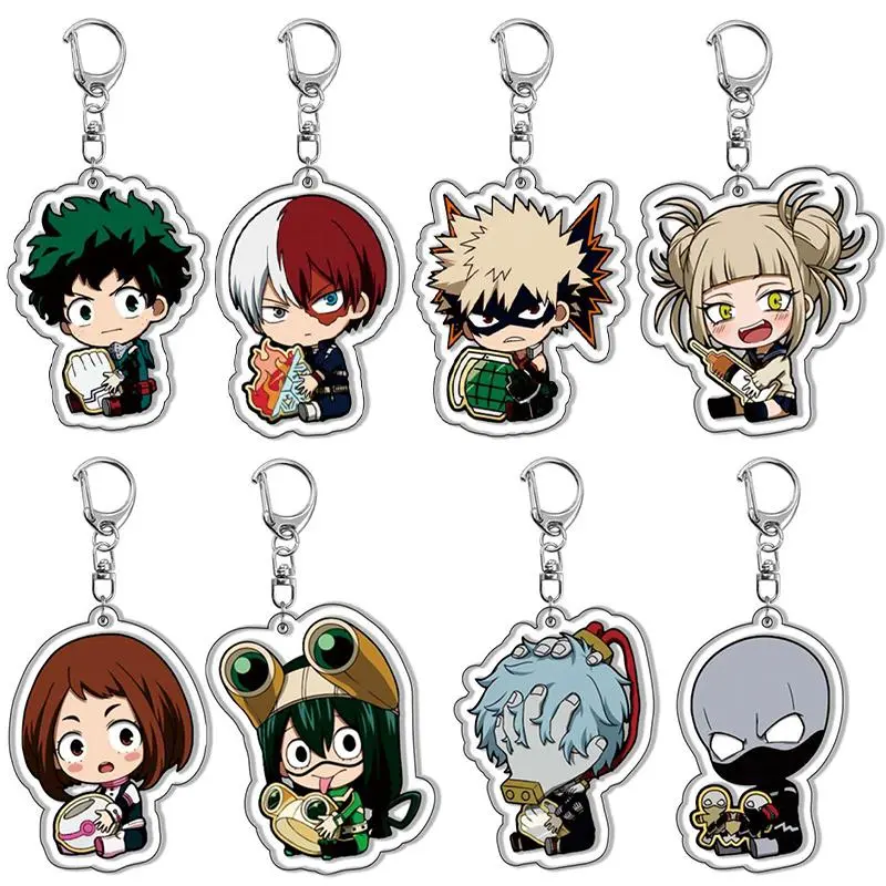 8pcs/set Anime Keychains My Hero Academy Acrylic Keychain Izuku Bakugo Katsuki Pendant Accessories Cute Cartoon Gifts wholesale