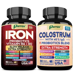 New Mom Set - Postpartum Care & Recovery Supplement - Parrox Iron Probiotics & Colostrum Dietary Supplement - Ultimate Healthcare with Vitamin C, B6 + B12 - (60 Veggie Capsules)