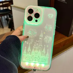 Vibrant LED Fireworks Castle Phone Case for iPhone 11/12/13/14/15/16/17 Pro/pro Max/plus, Dreamy Castle Style, Fashionable Protection