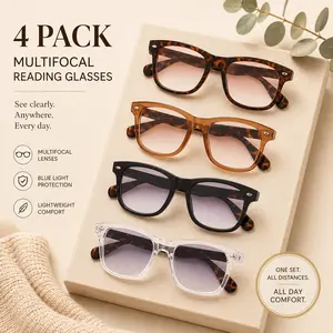 4 Pack Women's Reading Glasses, Blue Light Blocking Readers, Large Frame Fashion Pattern Eyeglasses with Spring Hinges, Black Mix Color, Daily Use