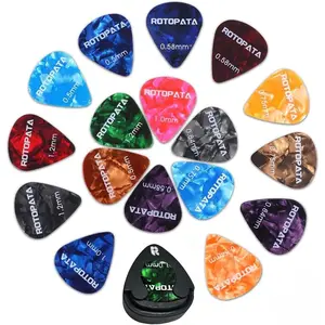 18 Pack Celluloid Guitar Picks with Organizer Storage Box & Holder Case, 0.5 0.57 0.75 0.84 1.0 1.2 mm Six Thin Medium Heavy Thickness & Variety Colorful Plectrums for Bass Electric Acoustic Ukulele