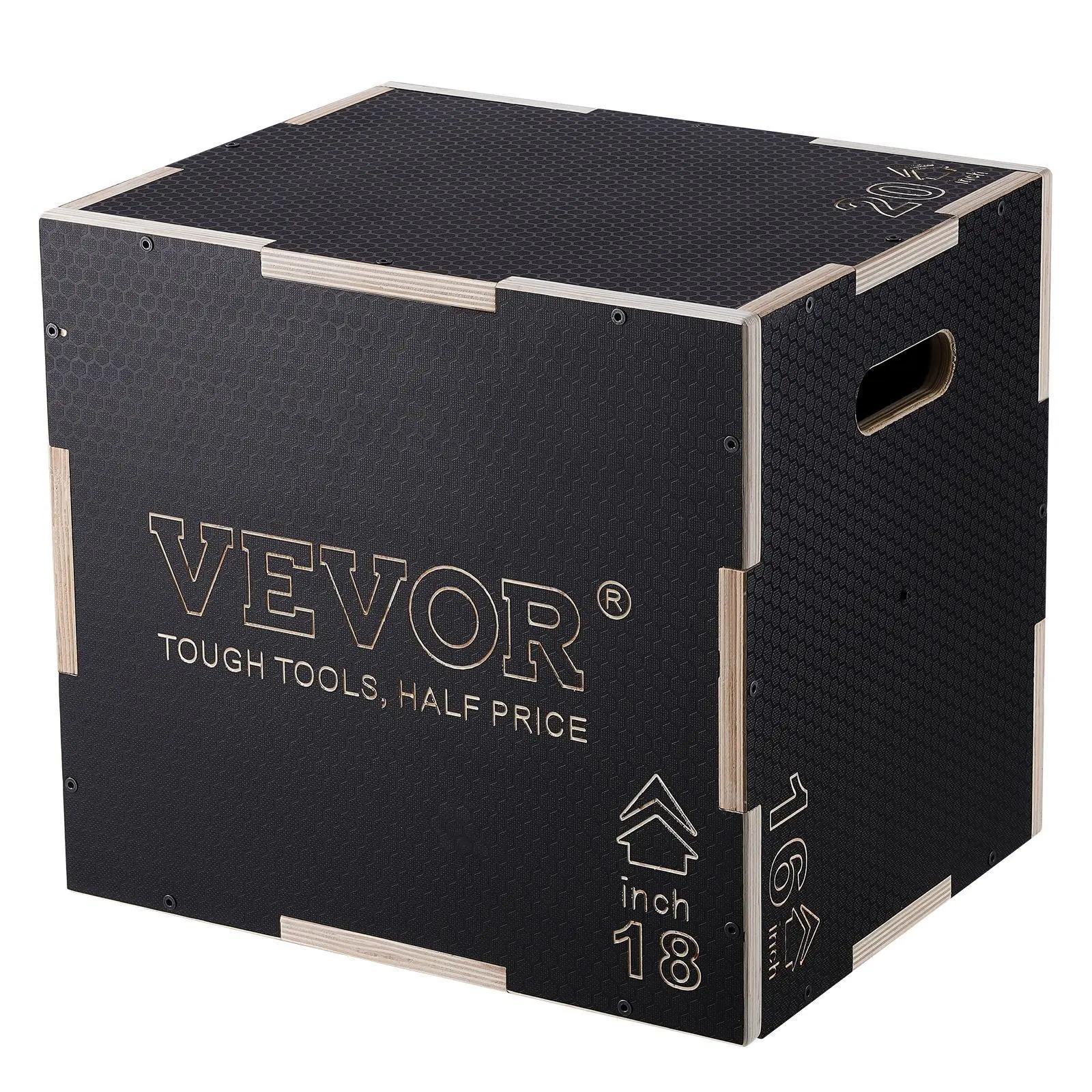 VEVOR 3-in-1 Multi-Size Anti-Slip Wooden Plyometric Jump Box, 20/18/16 in Platform & Agility Step-Up Box for Home Gym Strength Training, Black#SohoChic