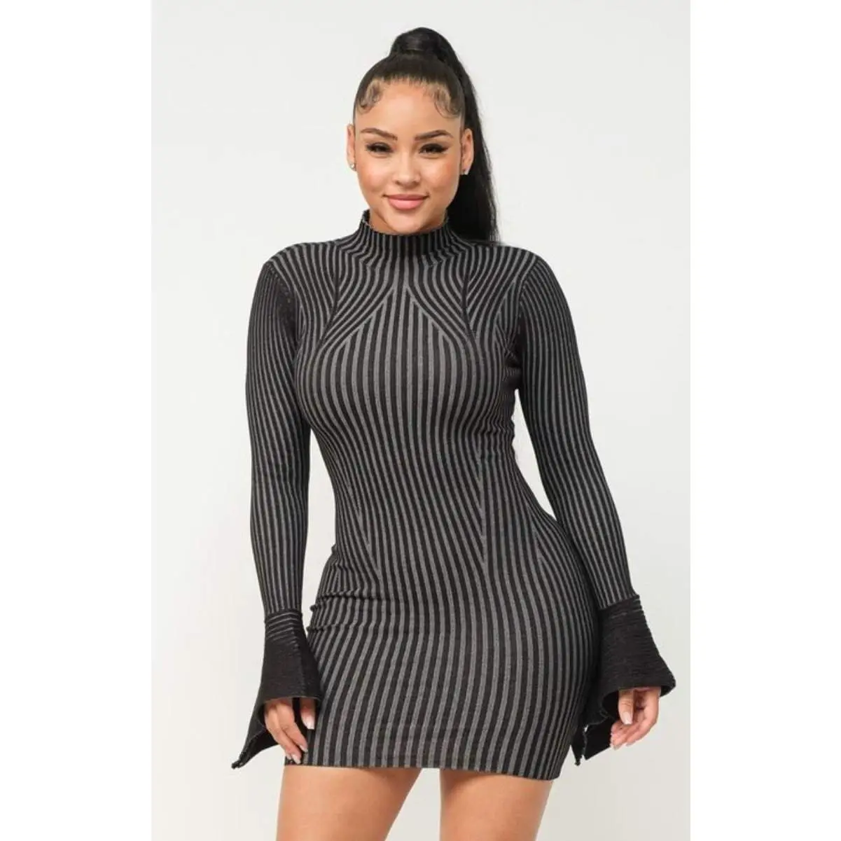 "Shorty Fine" Shark Bite Long Sleeve Mini Dress.