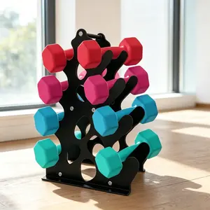 Coral Dumbbell Rack Stand, 4-Tier Home Gym Weight Holder, Stable A-Frame Heavy-Duty Storage, Easy Install with Tool, Small Space Friendly