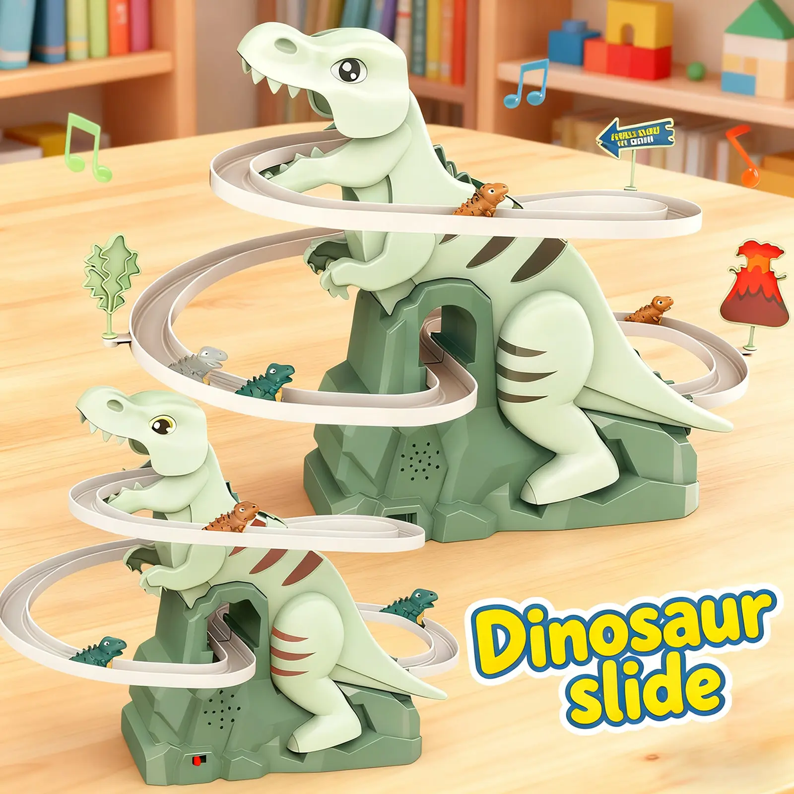 Climbing stairs toy electric track belt, dinosaur climbing toy-automatic climbing stairs and slide rail set for boys and girls over 3 years old