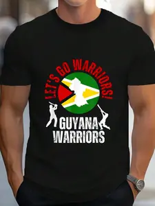 100% Cotton Guyana Cricket With Flag And Batsmen Fan T-Shirt Women's Men's Graphic Tee Crew Neck summer vacation Tops