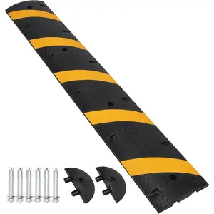 Rubber Speed Bump, 2 Channel Modular Heavy Duty Speed Bumps Humps 25000 lbs Load Capacity, 6ft Cable Protector Ramp with 2 End Caps for Asphalt Concrete Gravel Driveway Road