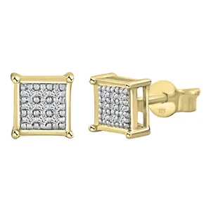 Dazzlingrock Collection 0.06 ctw Round White Diamond Square Shaped Unisex Stud Earrings in Yellow Plated 925 Sterling Silver in Push Back