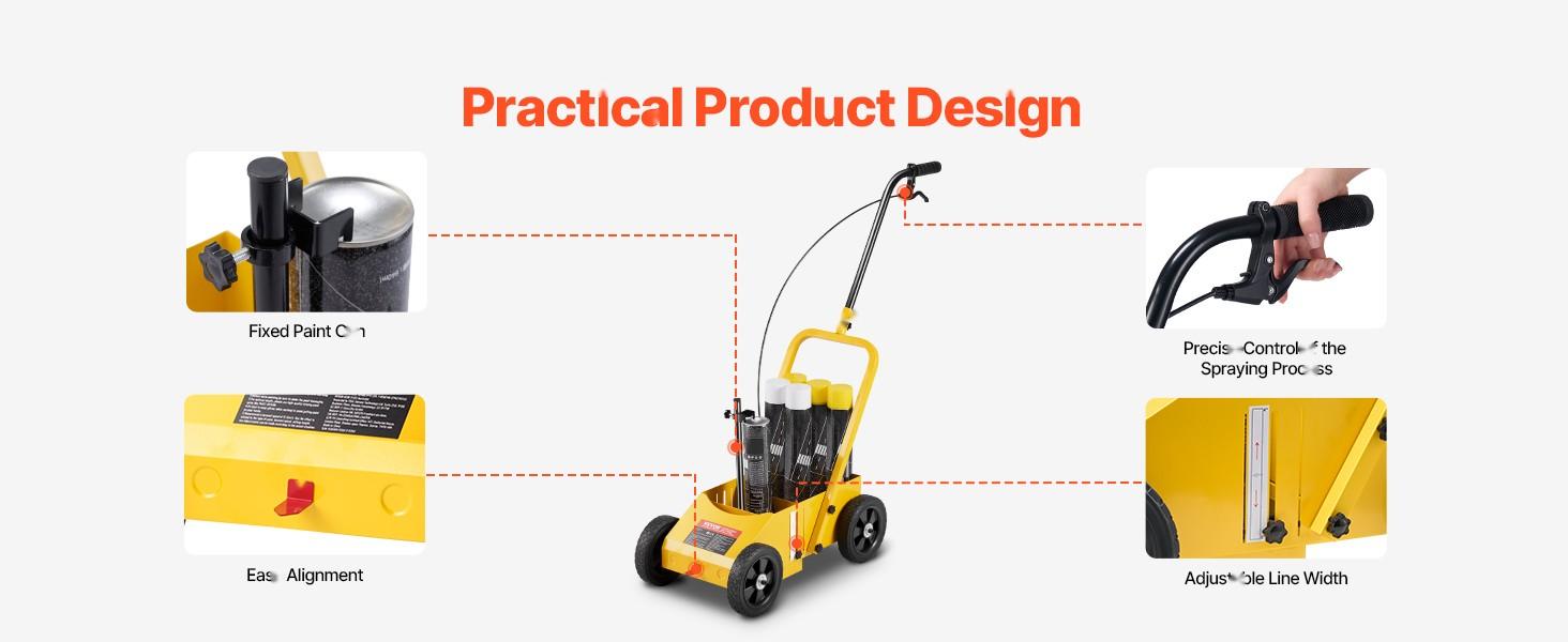 Striping Line Marking Machine With 4-Wheel Mobility, Heavy Duty Pavement And Road Marking Tool, Adjustable 2-4 Inch Width, 24 X 13 X 35.4 Inch Frame For Parking Lots, Roads, Stadiums And Sports Fields, Yellow