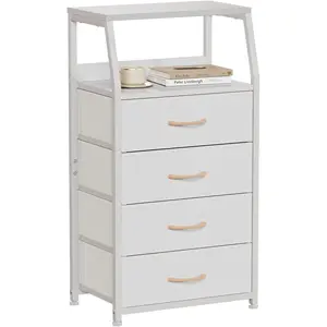 Tall 4 Drawers Dresser, Vertical Storage Tower for Bedroom, Hallway, Entryway, , Closet Organizer, Nightstand Bedside Table Furniture, Sturdy Steel Frame,  Top, White