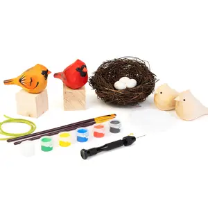 Kitsville Hand-Carved Cardinal Bird DIY Painting Kit with Nest & Eggs – Wooden Craft Set for Home Decor, Tree Ornaments & Creative Gifts