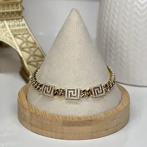 FenFen Cuban Link Bracelet, 14K Gold Plated, High Quality, Daily Wear, Women's Jewelry, Bracelet 6.5" + 1" + 1" Length, Double Extender