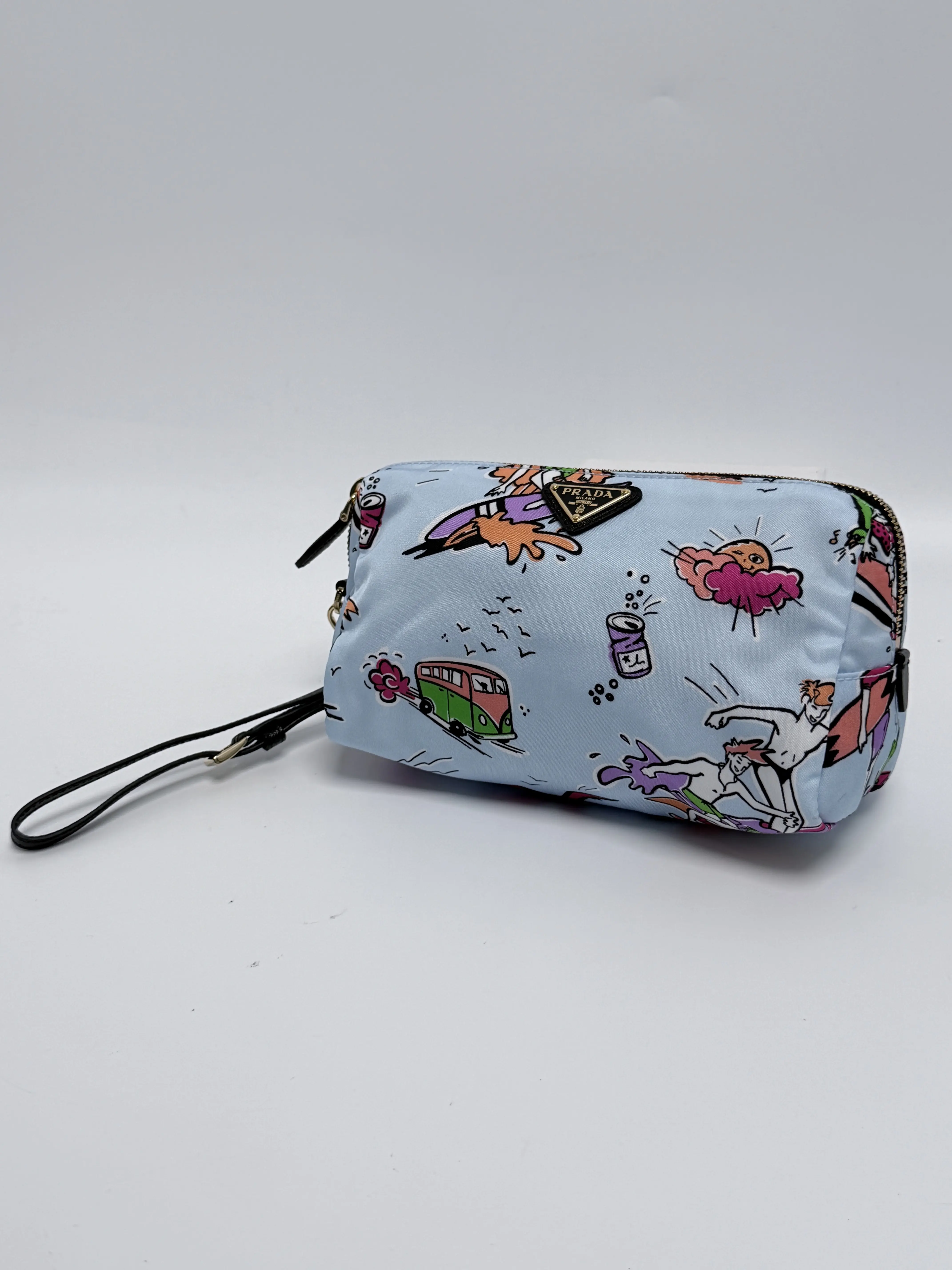 Pre-owned PRADA Nylon Small Leather Goods Tessuto Stampato Surf Print Wristlet Cosmetic Pouch JD365PR