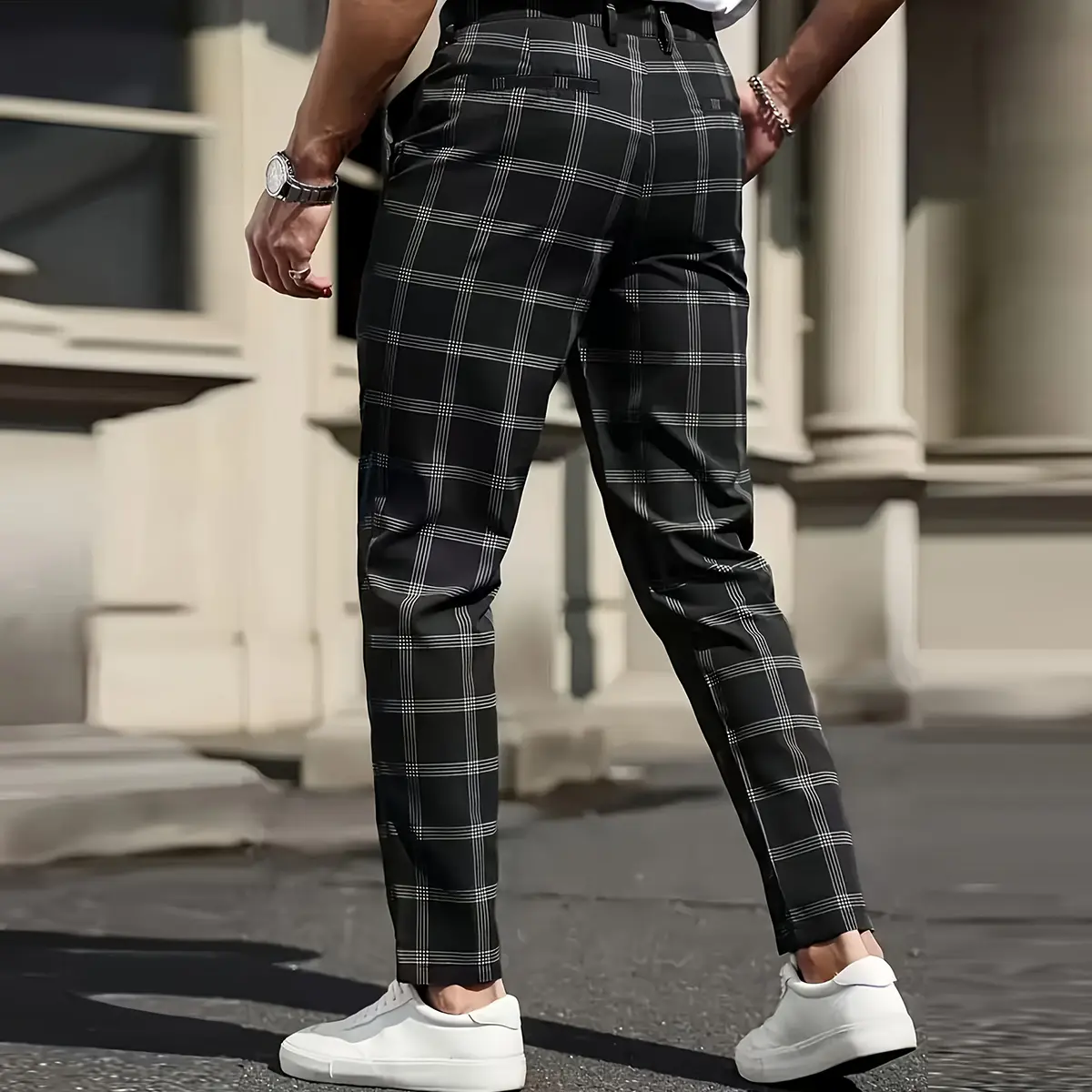 Men's Casual Dress Pants, Men's Plaid Casual Business Slim Fit Straight Leg  Versatile Comfortable Casual Trousers,
