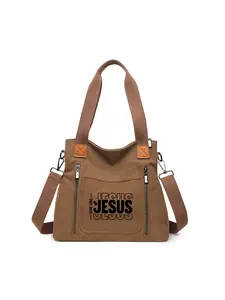Vintage "Love Like Jesus"print Canvas Tote, Unisex Durable Multi-Zipper Pocket Tote, Affordable Casual Handbag for Shopping, Hiking, Great Gift for Her Him, Faith Enthusiasts