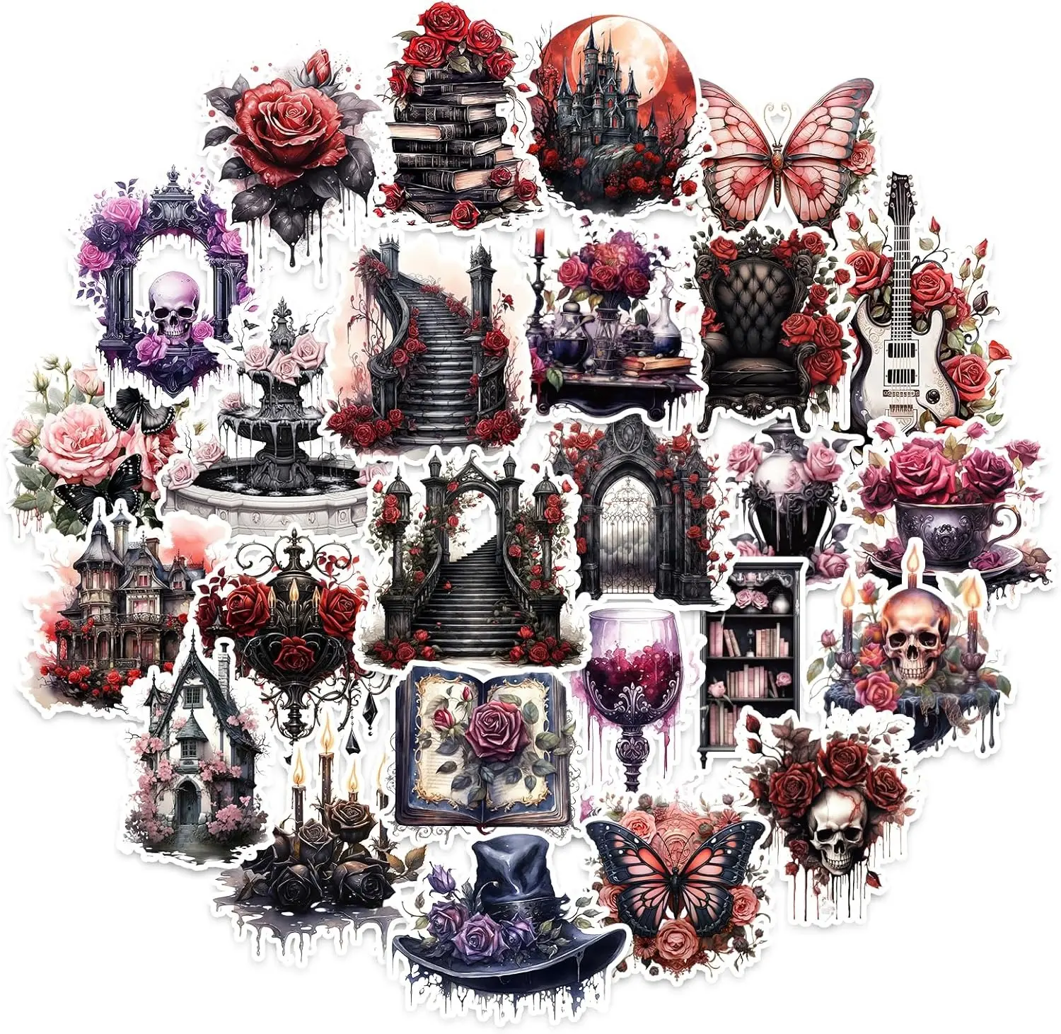 Gothic Stickers Pack – 3 Styles, 50 Pieces Skull & Spooky Aesthetic Sticker Set for Laptops, Water Bottles, Scrapbooks, Journals & DIY Crafts