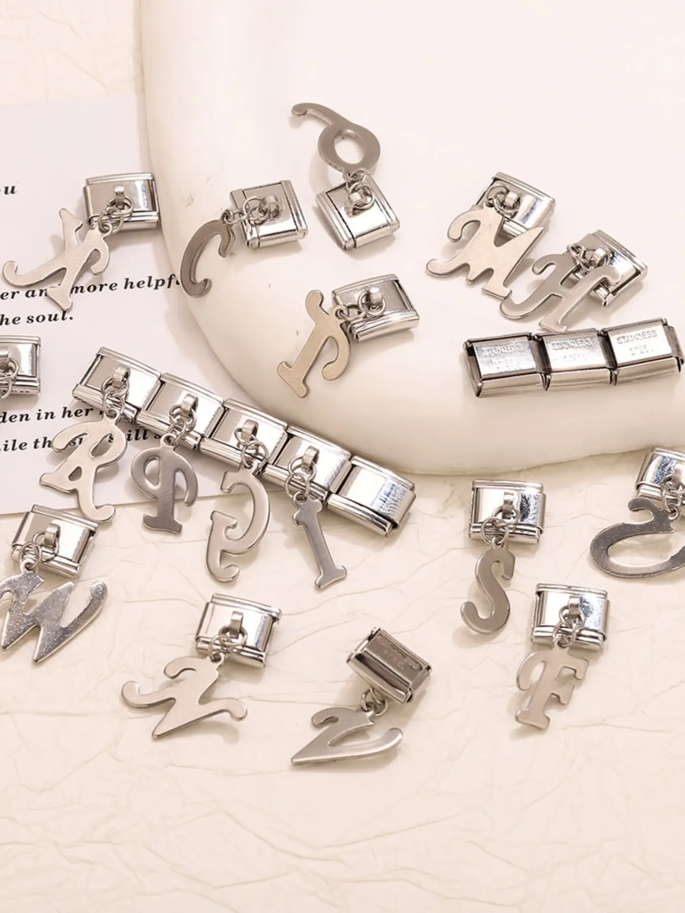Stainless Steel DIY Letter Spring Module, Italian Bracelet Accessories, Unisex Trendy Daily Jewelry, Multifunctional Pendant Set, Customizable Charms, Diy Pendants