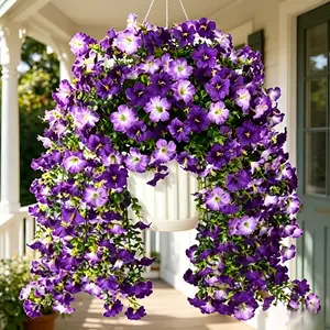 2-Piece UV-Resistant Hanging Artificial Morning Glory with Eucalyptus Leaves - Outdoor Decor Fake Flowers, Ideal for Patio, Garden Display, Summervibes