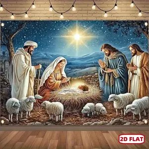 1pc Polyester 2D Flat Christmas Nativity Banner - Festive Home Supplies, Indoor/Outdoor Wall Decoration for Holiday, New Year, Birthday, Ideal for Home Walls, Studio Photo Booth Backdrops