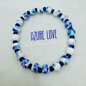 ~*Azure Love*~ Series ~ Lápiz Lazuli and Blue & White Porcelain Bracelet. Self Love, Unconditional Love, attract Love ~ Emotional Healing ~ Creativity and Confident daily use Gemstone Lapis Stretch