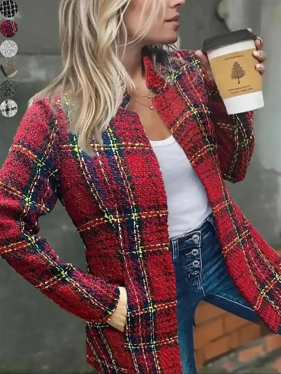 Classic Women's Multicolor Boucle Casual Plush Coat, Fitted Design for Fall and Winter, Cozy Woven Fabric Outerwear for Stylish Comfort, Easy Care and Wrinkle Resistant, Offers Protection from Breezy Days