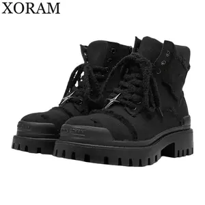 Trendy Thick-Sole Work Boots - Perfect for Men's Casual & Street Style Men's Boots Work Boots Men's Fashion Footwear Casual Boots British Style Outdoor Trendy Big Toe Workwear High-Top Thick-Soled Casual Boots Men's Motorcycle Boots 78999-K