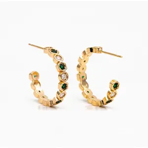 Mayble gold plated hoop studs | emerald green cz