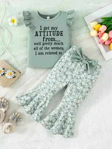 Summer Baby Girl Newborn Sleeveless Round Neck T-Shirt + Floral Bell Bottom Pants Set, Cute Two-Piece Baby Girl Clothes