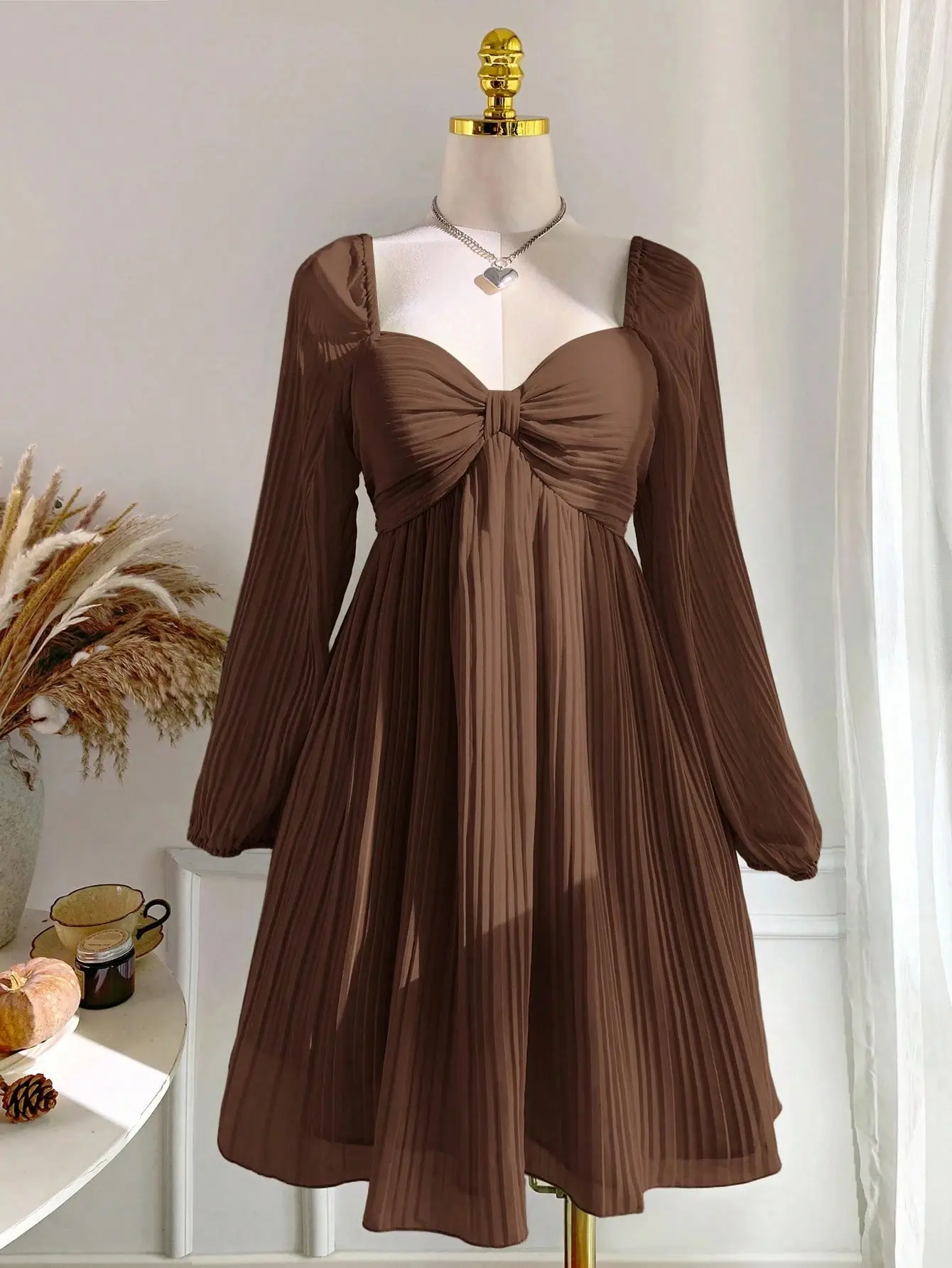 Comfortcana Plus Size Chocolate Brown Pleated Dress Fall/Winter Elegance - TikTok Shop Comfortcana Plus Size Chocolate Brown Pleated Dress Fall/Winter Elegance - TikTok Shop