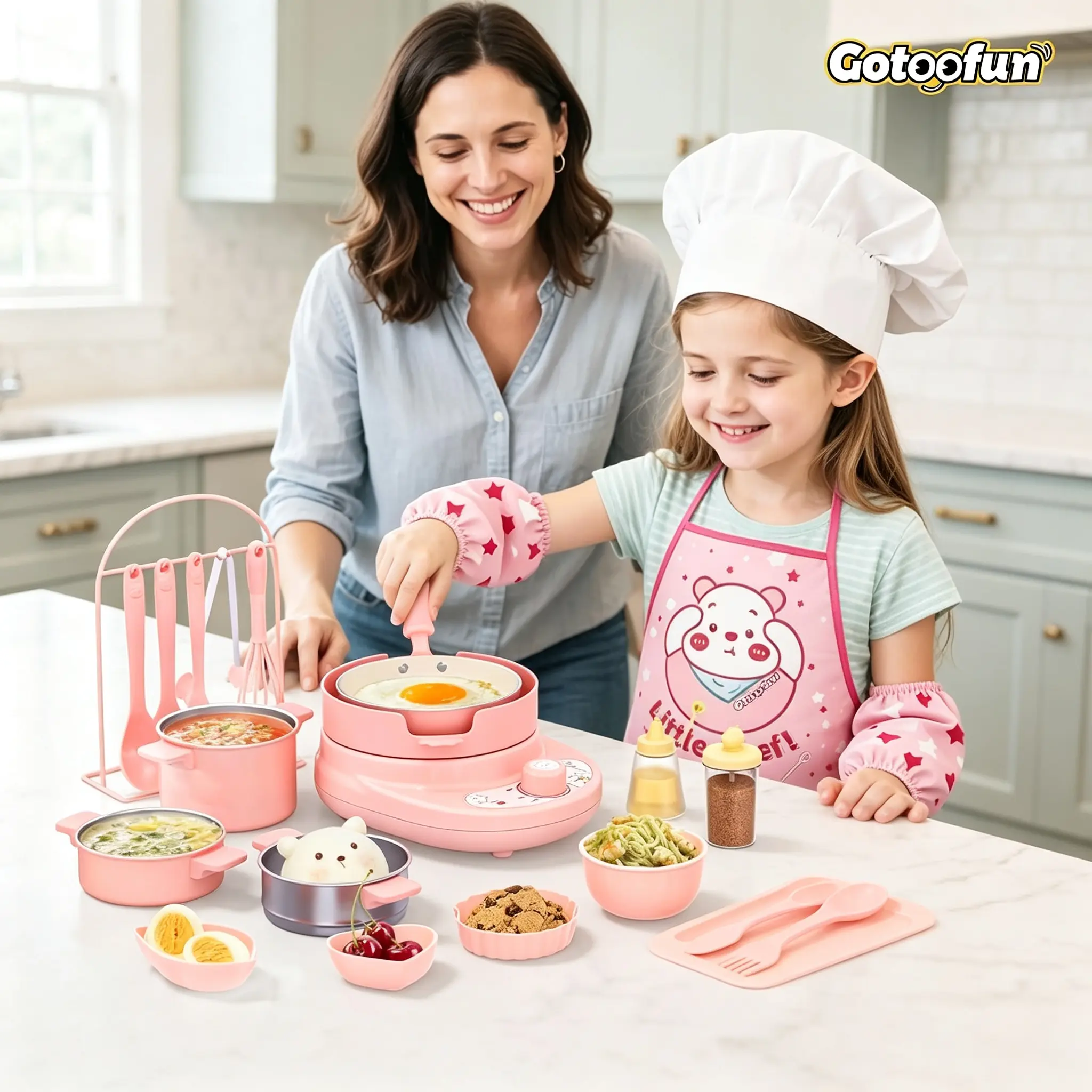 4-Color Kids Real Mini Cooking Set (Ages 8-12) - Safe Montessori Kitchen Toy with Knife & Dishes | Back to School & Soho Chic Gift for Girls & Boys