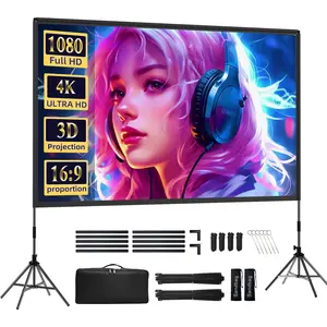 Projector Screen with Stand, 120 inch Portable Outdoor Indoor Projector Screen Rear Front Projection Screen Lightweight Movie Screen16:9 4K HD with Four-Legged Frame Carry Bag for Home Theater