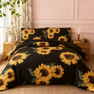 Sunflower Pattern Bedding Set, Soft Bedding Sets, 3 Piece Includes 1 Duvet Cover+ 2 Pillowcases, Soft Skin-Friendly Fabric, All Seasons Bedroom Use