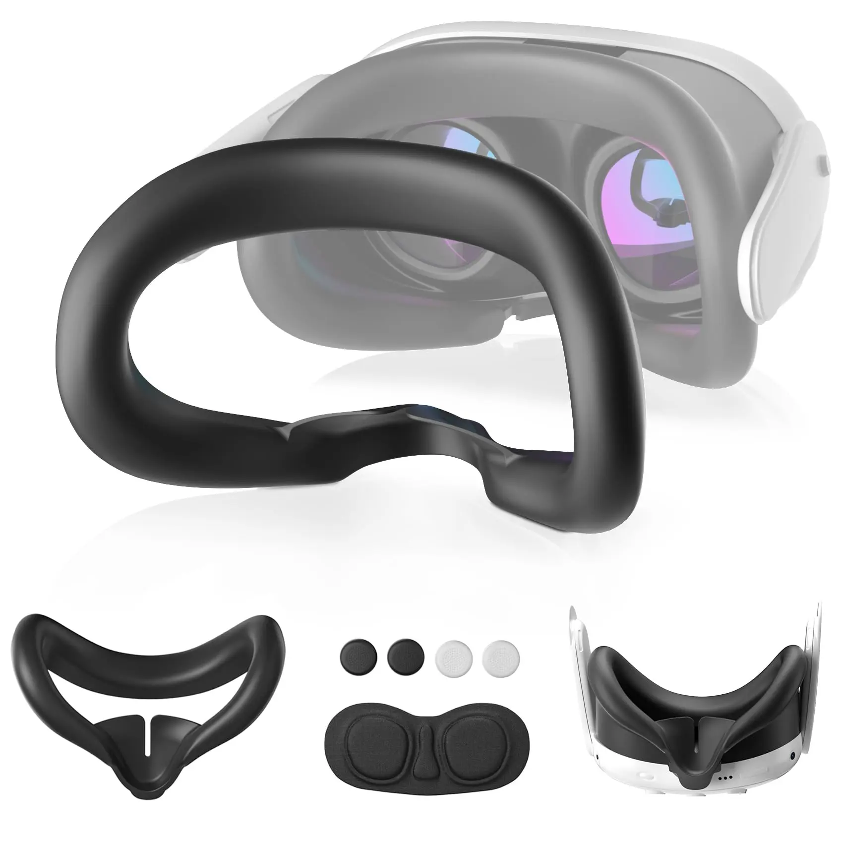 Silicone Cover for Meta Quest 3 Face Pad, OLCLSS Facial Interface for Oculus/Meta Quest 3 Accessories, VR Headset Silicone Face Cover with Lens Cover and Joystick Caps, Durable and Washable