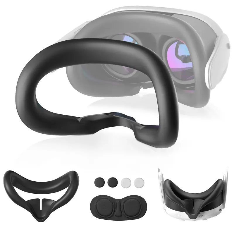 OLCLSS Silicone Facial Cover & VR Gaming Set for Meta Quest 3 VR Device - Precise Fit Oculus/Meta Quest 3 Headset Accessory, Easy Install, Virtual Stability Boost, Lens Cover, Joystick Caps, All Ages, Dirt-Resistant, Durable, Cleanable, One Size
