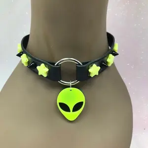 Yellow /black alien ufo  star necklace Halloween costume