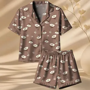 Espresso Martini Wedding Drink Coffee Pajama Set, Latin Fabric Fun Print Sleepwear Soft Lightweight Unisex Loungewear