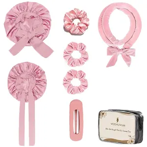 Heatless Curlers with Double Layer Satin Sleep Bonnet, Heatless Curls Overnight,No Heat Hair Curlers Headband, 6 PCS Fashion Curling Rod Set Haircare Gift for Women
