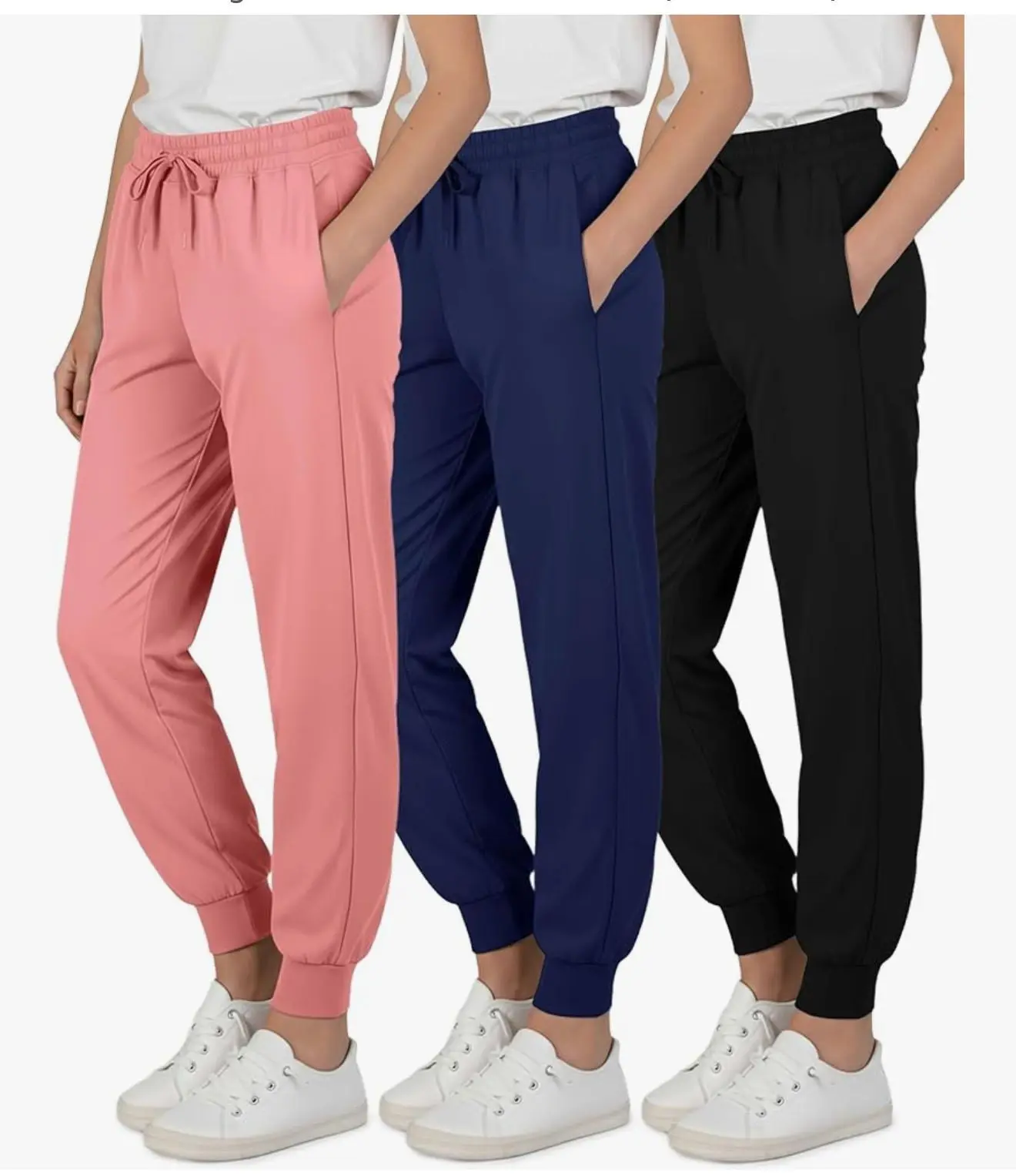 Large Real Essentials 3 Pack: Girls' Dry-Fit Jogger Sweatpants - Kids Teens Running Athletic Pants with Pockets