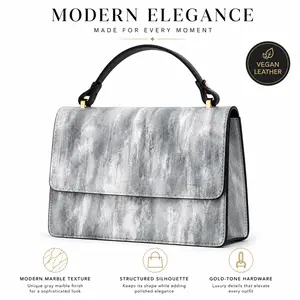 Women’s Silver Gray Marble Print Top Handle Handbag, Small Structured Satchel Purse with Black Handle and Gold-Tone Hardware, Elegant Fashion Bag for Work, Dates and Everyday Use, 22 × 9 × 24 cm